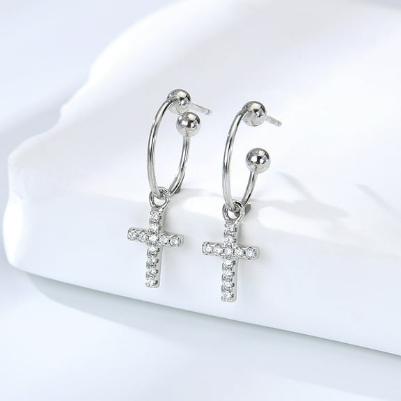 925 sterling silver earrings for women cross earrings zircon temperament earrings