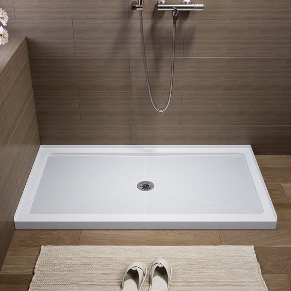 HOROW, White Acrylic 60 in x 32 in, Acrylic Shower Base Center Drain Location