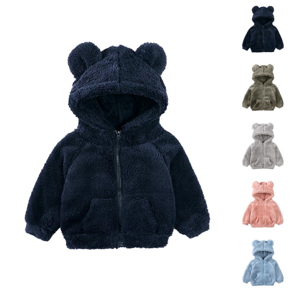 Girls Fashion Girls Lightweight Jacket Toddler Kids Girls Boys Full Zip Up Hooded Jacket Coat Bear Ear Long Sleeve Thick Outerwear Snowsuit