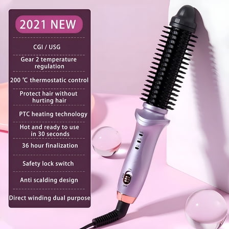 HIBIBUD Heated Curling Comb, Curling Brush for Short Hair Straight Curly Hair Dual Purpose Portable Thermostatic Electric Hair Brush