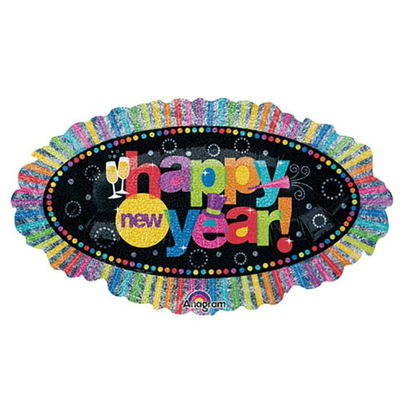 31 inch Holographic Happy New Year Ruffle Foil Mylar Balloon - Party Supplies Decorations