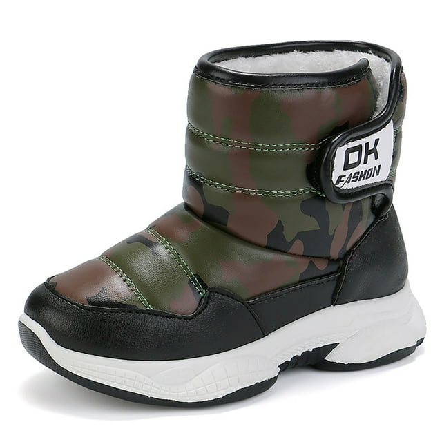 REDARER Kids' Winter Snow Boots - Waterproof Solid Color Thick Sole Non-Slip Booties with Fleece Lining for All-Day Warmth,Color:Green,Size:5-5.5 Years
