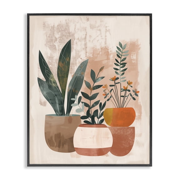 Stupell Industries Earthy Boho Potted Plants Floral Painting Black Framed Art Print Wall Art, 11 x 14