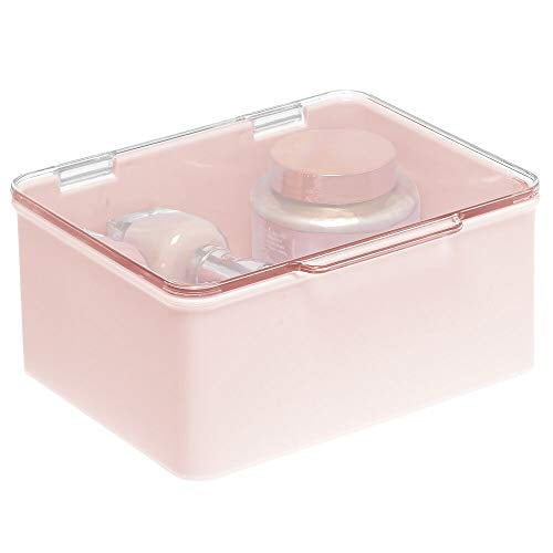 mDesign Plastic Stackable Bathroom Vanity Countertop Storage Cosmetic Organizer Box with Hinged