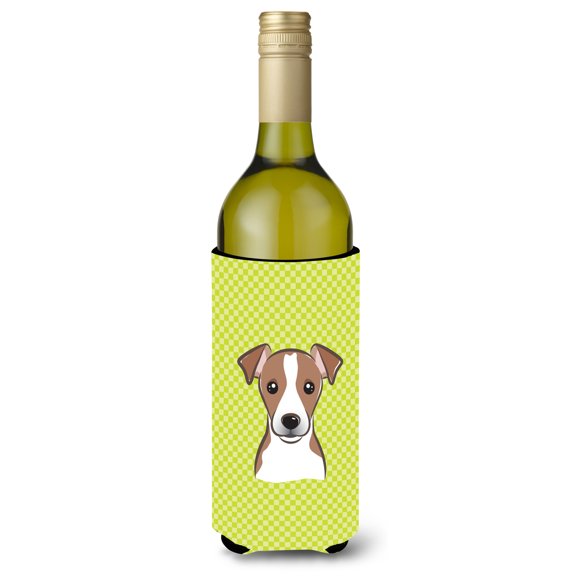 Carolines Treasures Checkerboard Lime Green Jack Russell Terrier Wine Bottle Beverage Insulator Hugger Wine Bottle