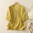 thumbnail image 2 of Vestidos Casuales Para Mujer, Blusas De Mujer De Moda Blusa de moda para mujer con cuello en V, manga corta y botones bordados de lino sintético, 2 of 5