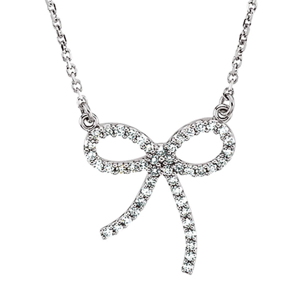 Black Bow Jewelry Company 1/4 cttw Diamond Bow Necklace in 14k White