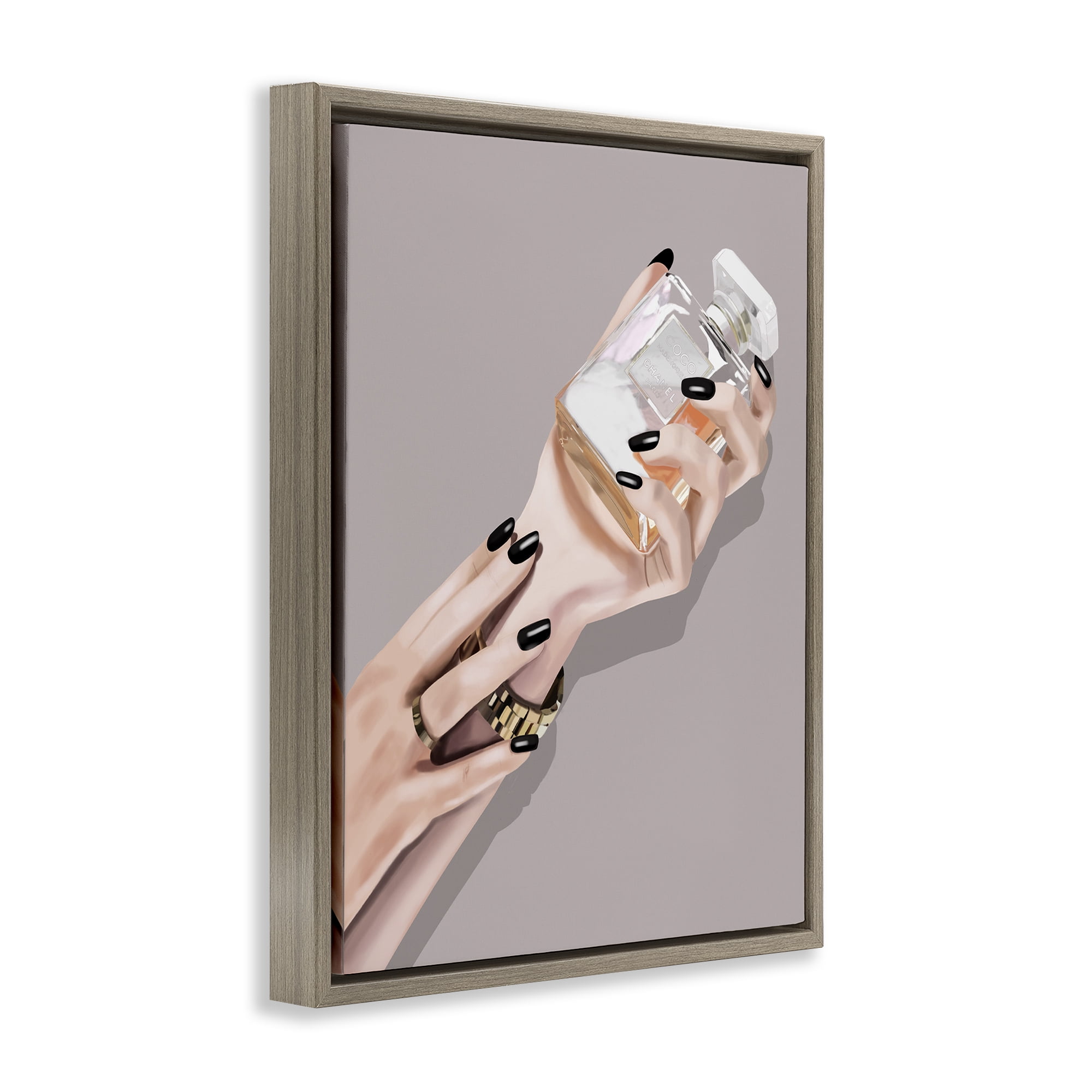Stupell Industries Woman with Black Nail Polish People Painting Brown Floater Framed Canvas Art Print Wall Art, 25 x 31