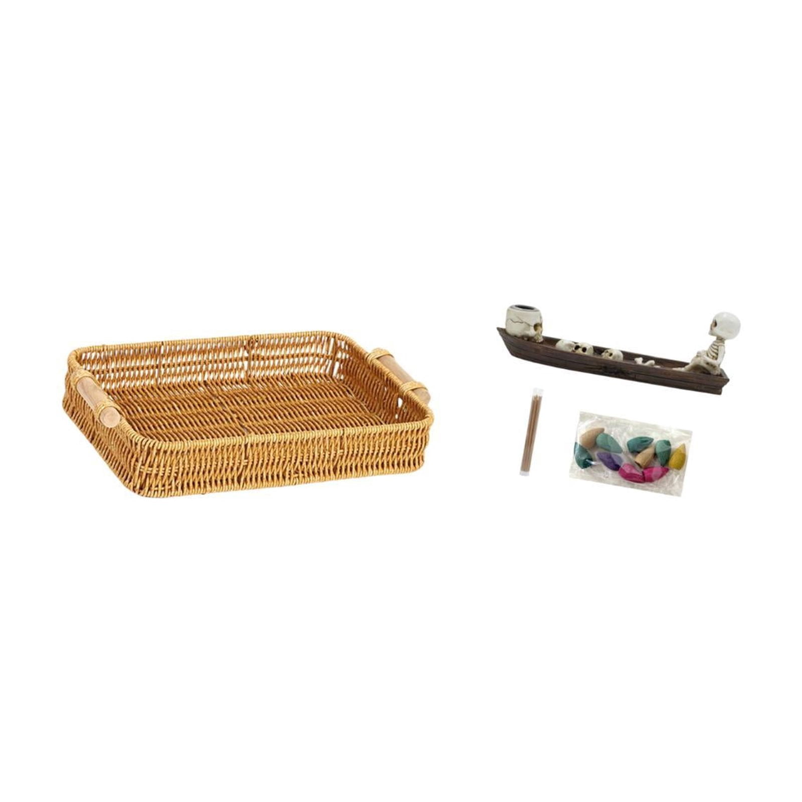 Fiocias Storage Baskets Woven Kitchen Storage Baskets with Handles Handmade Incense Holder Ship Incense Burner Figurine Desk Table Artistic Resin Materi