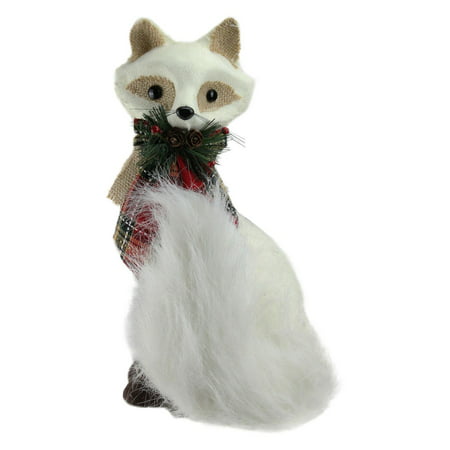 Northlight Holiday Moments Cream White Fox with Plaid Bow Christmas Figurine