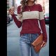 thumbnail image 5 of Suéteres de Punto A Rayas de Larga con Cuello Redondo, Ajustados y A para Mujer. Vino Tinto M, 5 of 8