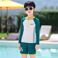 thumbnail image 6 of SERTG Boys Long Sleeve Two Piece Swimsuit Sun Protection Conservative Quick Dry Set Surfing Swimming Performance Swim Set(Yellow,4-5 Years), 6 of 8