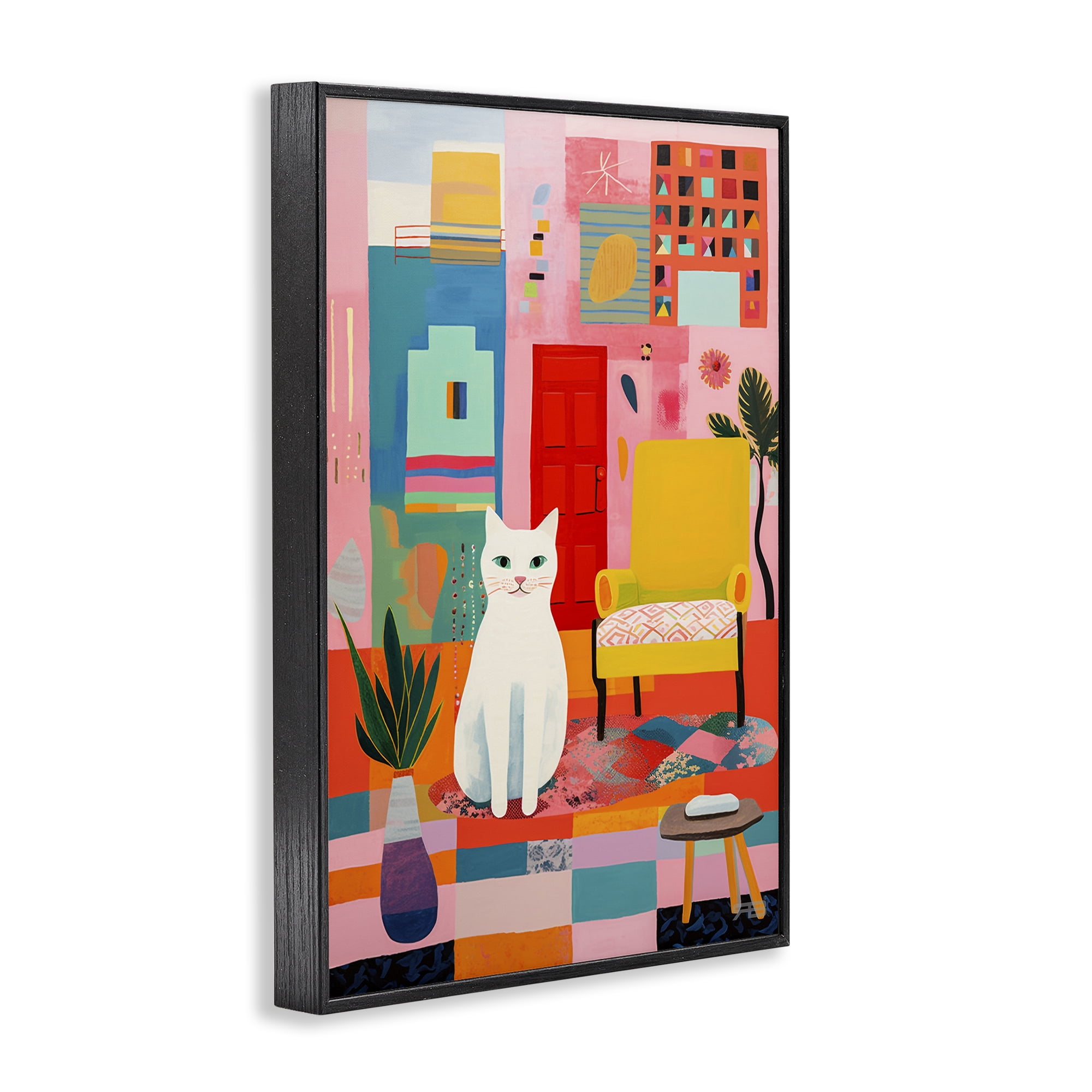Stupell Industries Cat & Eclectic Design Animals & Insects Painting Black Framed Art Print Wall Art, 20 x 30