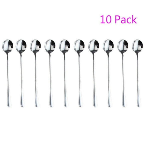 10 Pack Magik Long Handle Stainless Steel Mixing Ice Cream Frozen Yogurt Coffee Spoon Set (Long Handle - Round)