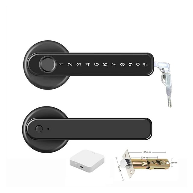 Serrure de Porte, Serrure Biométrique Intelligente à Empreinte Digitale avec Télécommande Compatible Bluetooth et Application Tuya pour Porte Intérieure en Bois et Métal, Facile à Installer