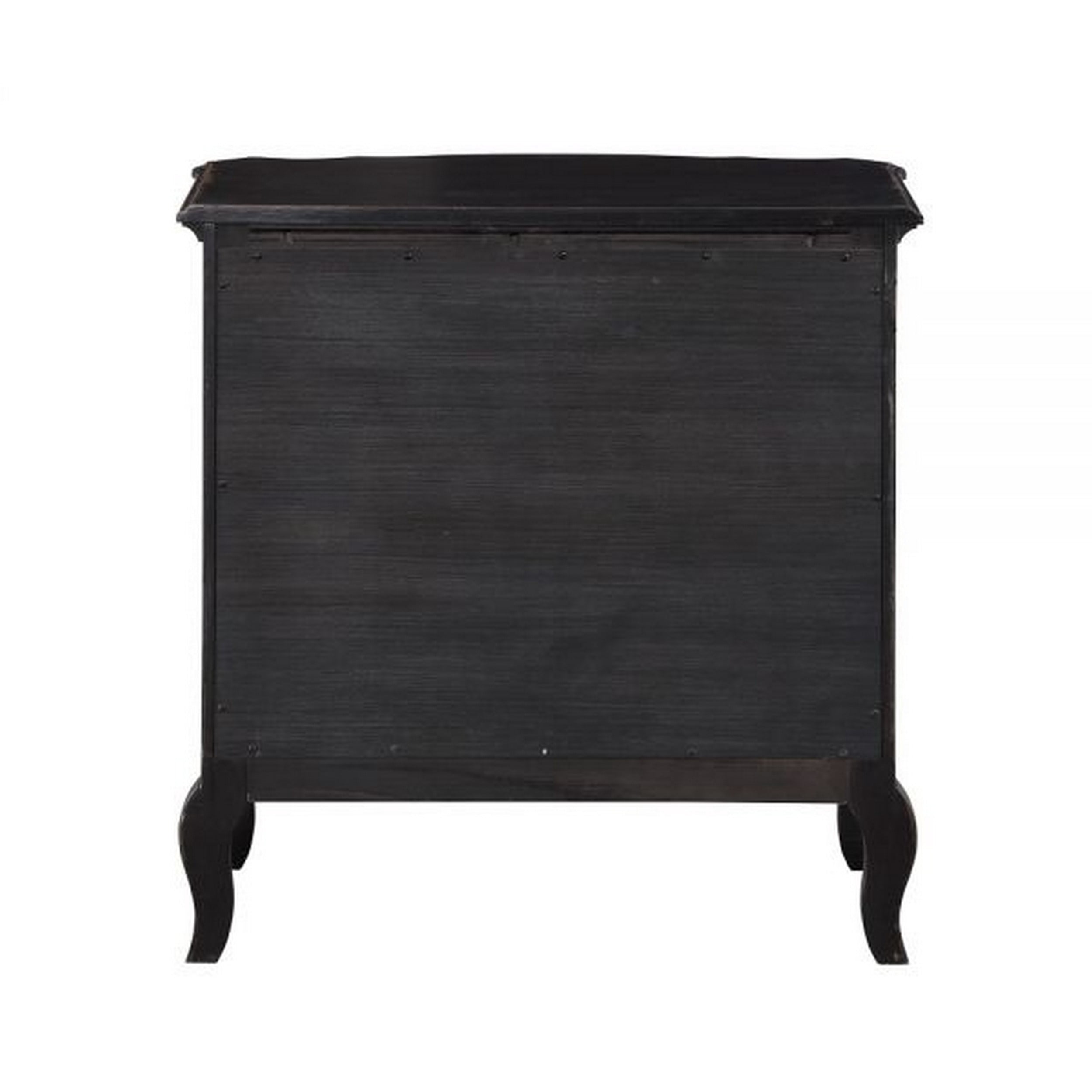 Benjara Cherry 30" Nightstand- 3 Drawers- Cabriole Legs- Rubberwood- Black
