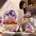 thumbnail image 5 of Lilixerw Halloween Diamond Art Hanging Ornament Decoration, Moon Background Cat In Witch Hat Pumpkin Pattern Wall Hanging Sign with Chain, for Door, Porch and Wall Display, 8 inch, 5 of 7
