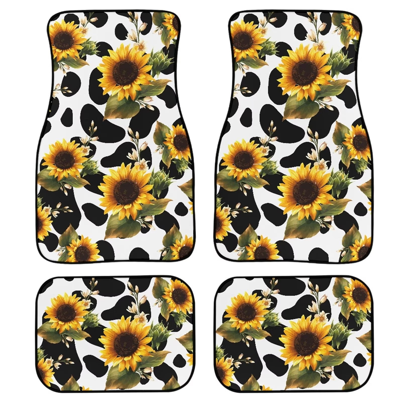NETILGEN Cow Print Sunflowers Car Floor Mats AntiDirty Rubber Floor Mat Decorations Wear