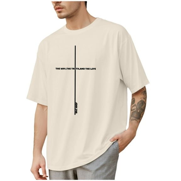 SLdy Mens Christian T Shirts Mens Oversized T Shirt Cross Bible Verse Tops Graphic Tees, Beige XXL