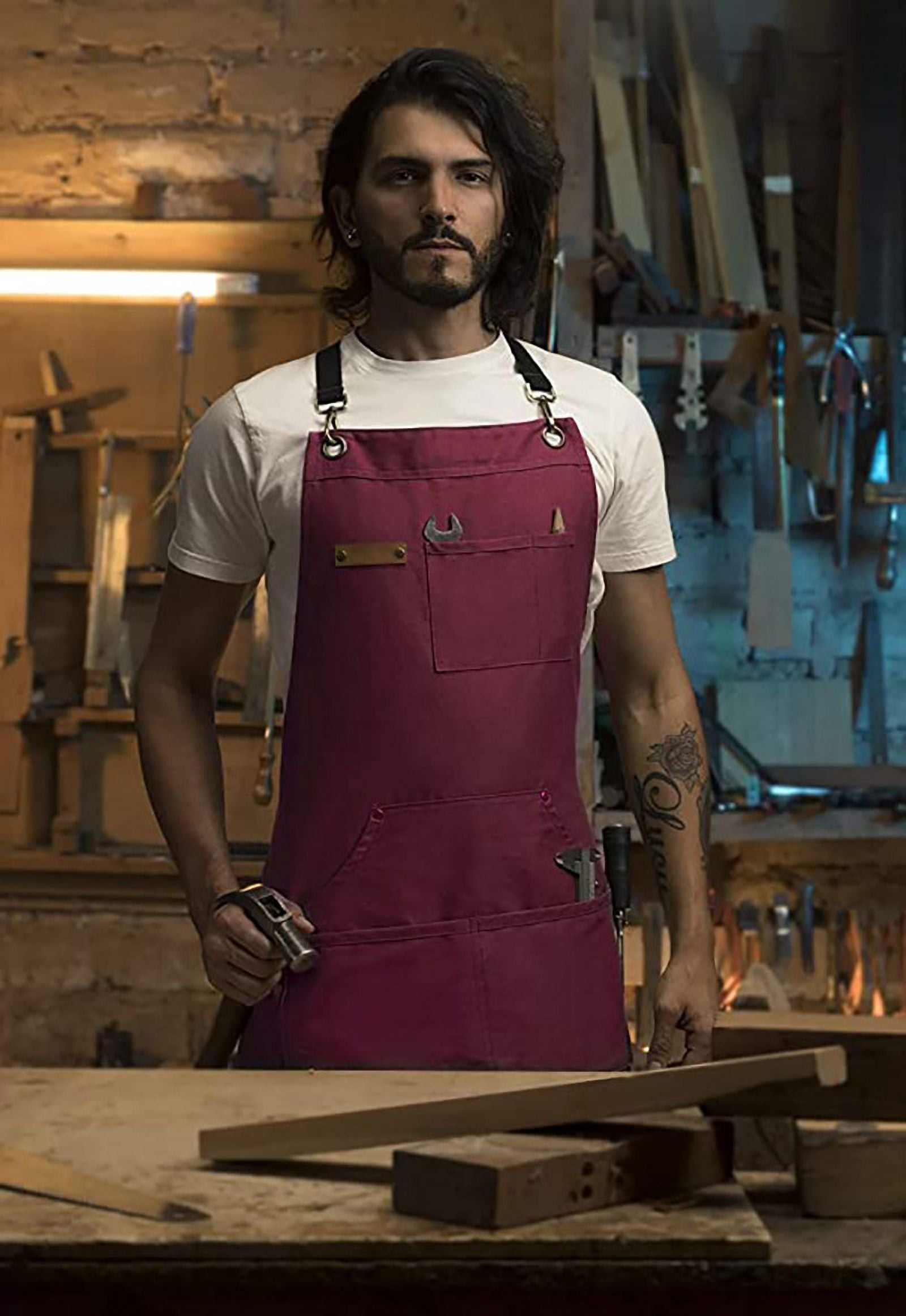 Work Apron for Men, Professional Chef Apron, 100% Cotton Canvas Cross Back Aprons with Pockets for Cooking, Grilling, BBQ, and Kitchen Work, Durable & Stylish Adjustable up to XXL