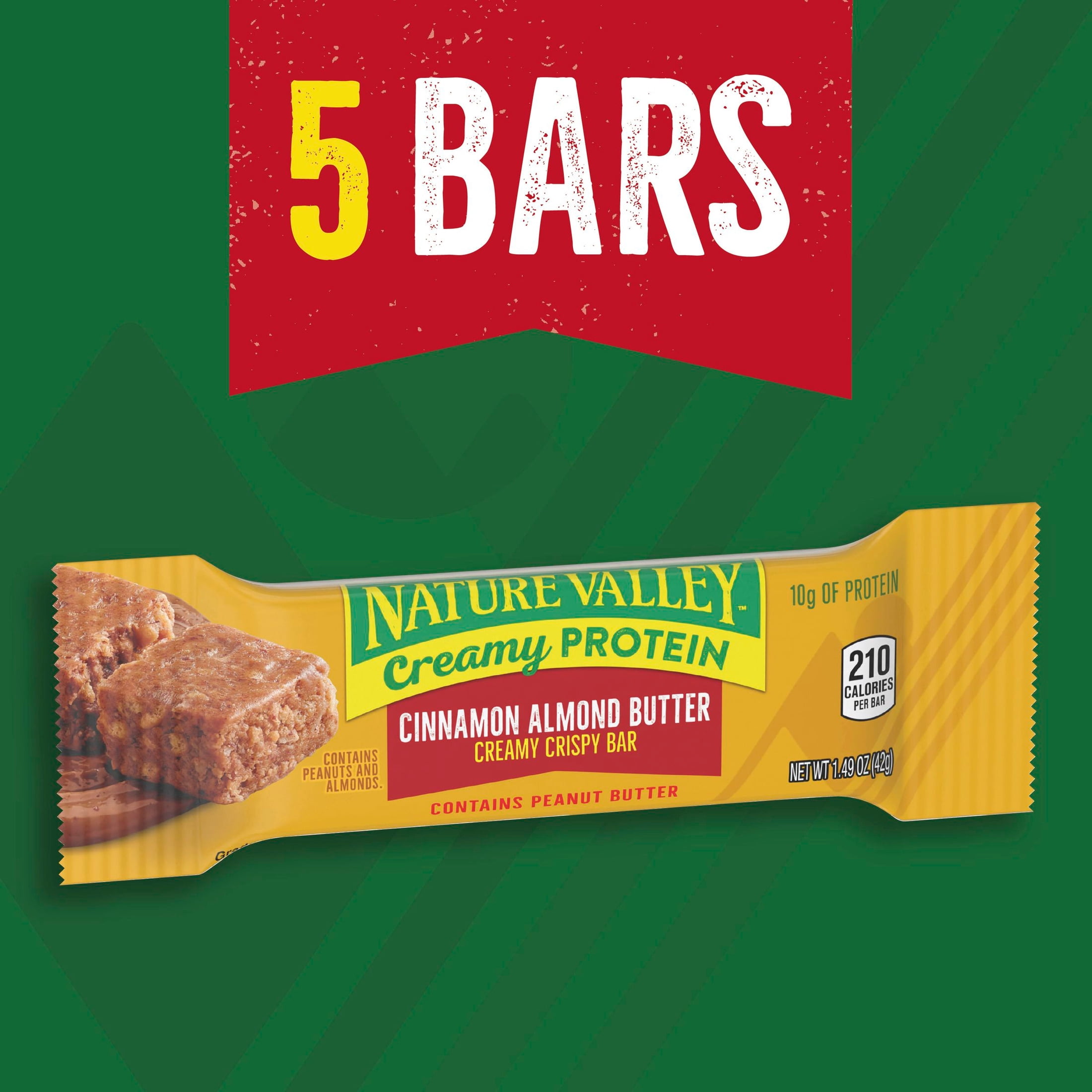 (12 pack) Nature Valley Creamy Protein Bars, Cinnamon Almond Butter, 10g Protein, 5 Bars, 7.45 oz