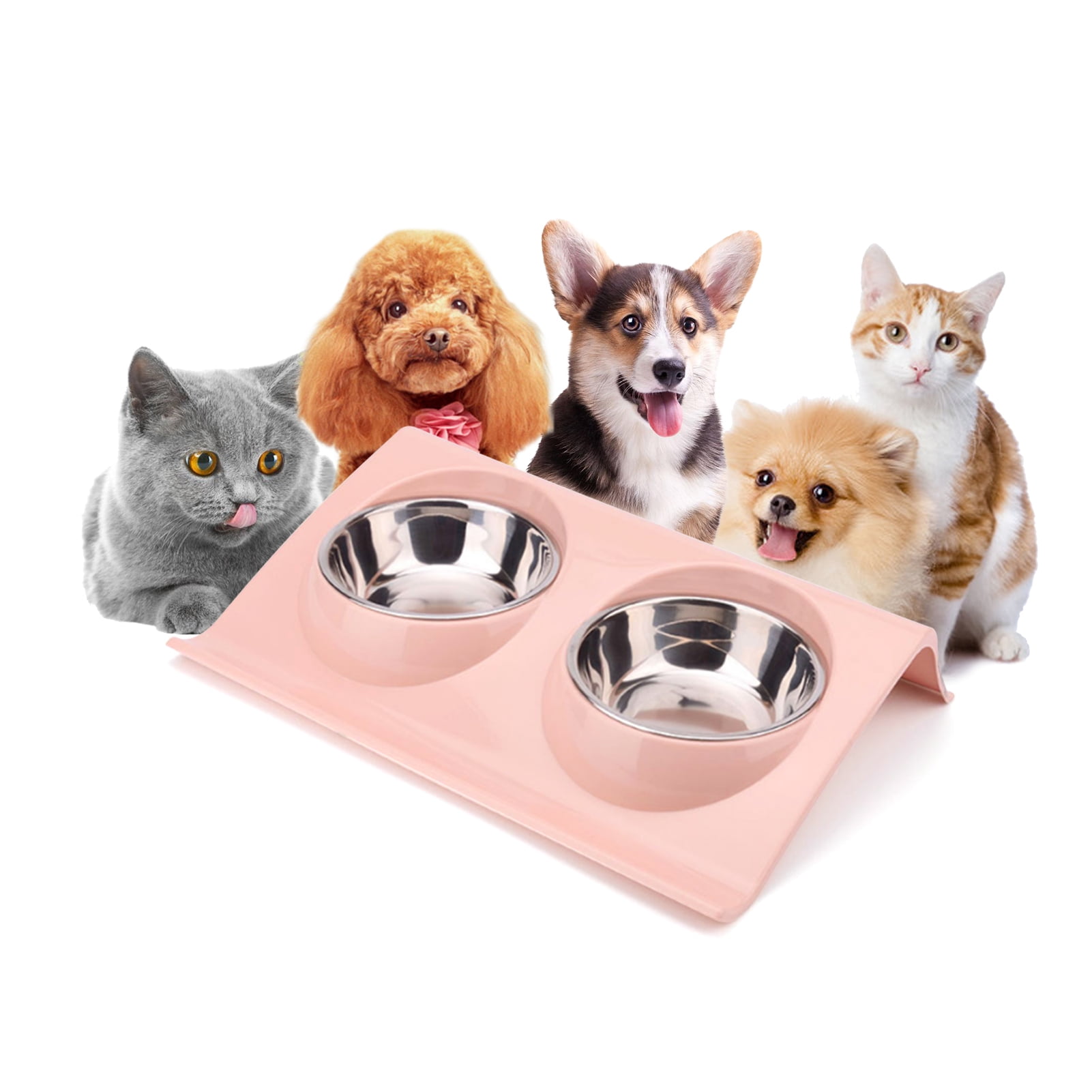 Double Dog Cat Bowls Stainless Steel Pet Bowls with NoSpill Bottom
