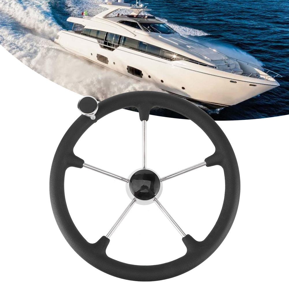 Boat Steering Wheel 15-1/2in 5 Spoke Steering Wheel with Black Foam Grip Handle Marine Boat Accessories 
