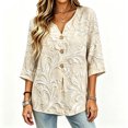 thumbnail image 2 of Asgosdo Women Tops Shirts Embossed Leaf Floral Print Notched V Neck Decorative Button 3/4 Sleeve Loose Flowy Polyester Casual Blouses Multi Color Four Season Womens Tops, 2 of 5