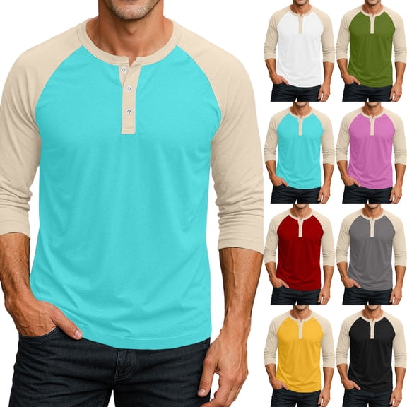 Men's 3/4 Sleeve Baseball Raglan T-Shirts S-3XL, Henley Tops Sport Athletic Jersey Tee Buttons Shirts