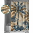 thumbnail image 3 of 60x72 Inch Shower Curtains for Bathroom Navy Blue Brown Fabric Bath Curtain Decor Tropical Botanical Palm Leaves Retro Waterproof Restroom Curtains Shower Set Accessories with 12 Hooks 60 Inch, 3 of 6