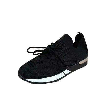 

Crocowalk Womens Sock Sneaker Lace Up Sneakers Slip On Walking Shoe Women Casual Shoes Sports Comfort Knit Upper Black 7.5