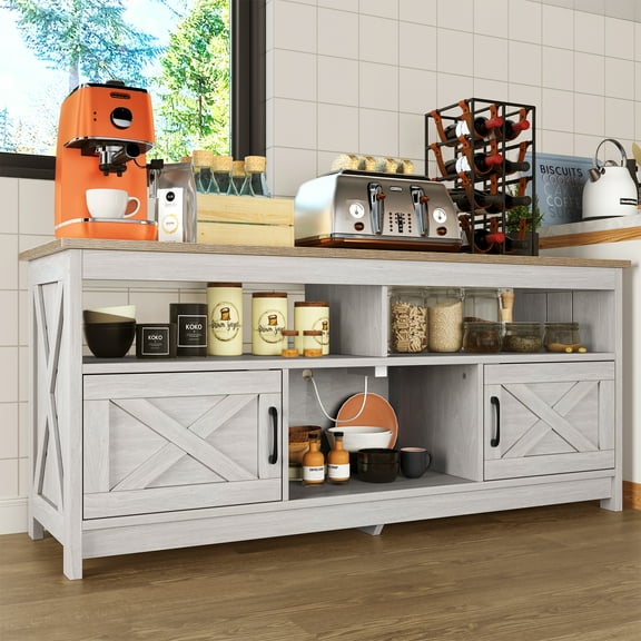 Dextrus Buffet Cabinet, 59" Farmhouse Storage Sideboard with Barn Door for Home Dinning Living Room, OAK