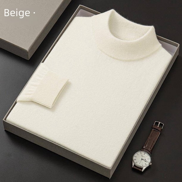 Suéter de color sólido para hombre de mediana edad, suéter de cuello alto medio casual de moda, camisa base