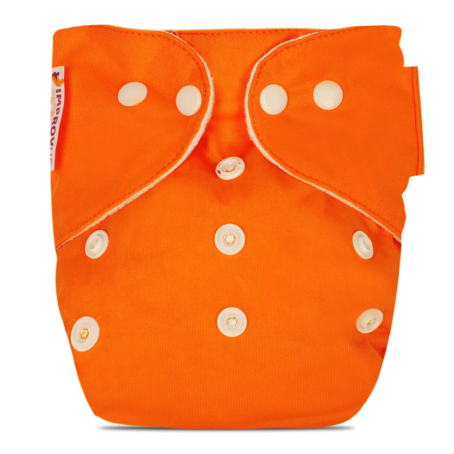 IMPROVUS 100% Cloth Diapers for Babies (0-3 Years), Reusable, Washable & Adjustable Nappies Snap Buttons and Wet-Free Insert Pads (Yellow & Orange MC pack of 4 cloth diaper and 2 insert pads)