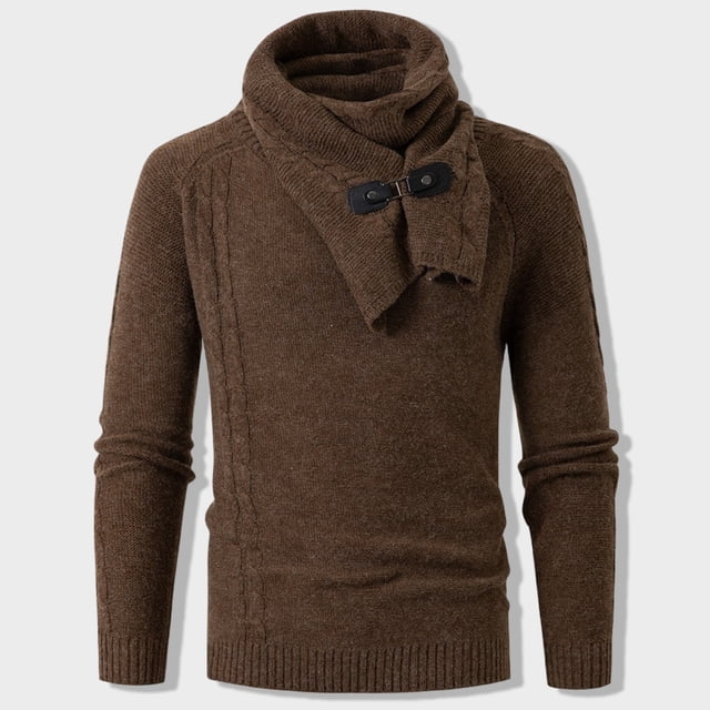 Pisexur Chandails Hommes Doux et Confortables Chandails d'Automne Mode Chandail à Manches Longues pour Homme Col Rond Détachable Chandail Tricoté Café,S