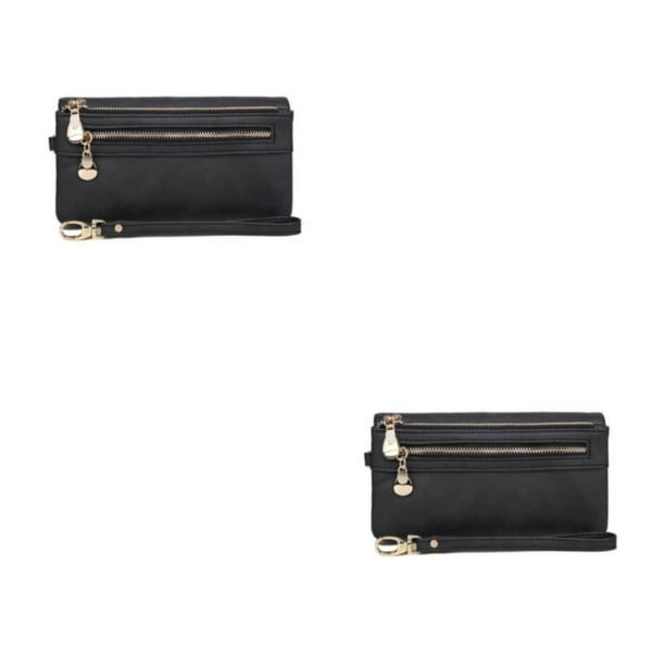 Qarigey Cartera de mujer, reemplazo portátil, carpeta de fotos de Color sólido, tarjetero, bolsillo con cremallera, monedero para niñas, Negro 2piezas