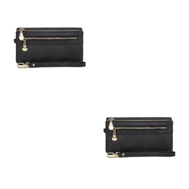 Sonducket Cartera de cuero PU para mujer, portátil, Color sólido, con cremallera, carpeta de fotos, tarjetero, monedero para niñas, Notecase, Negro 2piezas