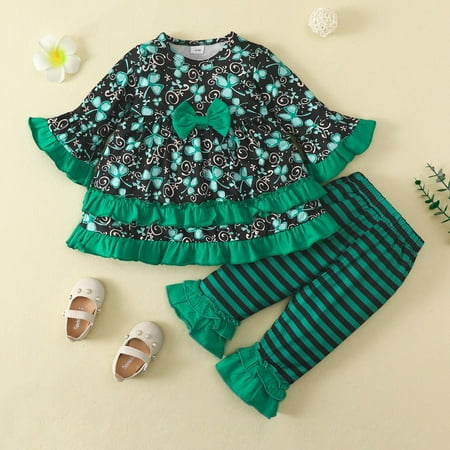 

Herrnalise St. Patrick s Day Toddler Baby Kids Girls Clothes Floral Long Sleeve Shirt Flare Trousers Pants Suit