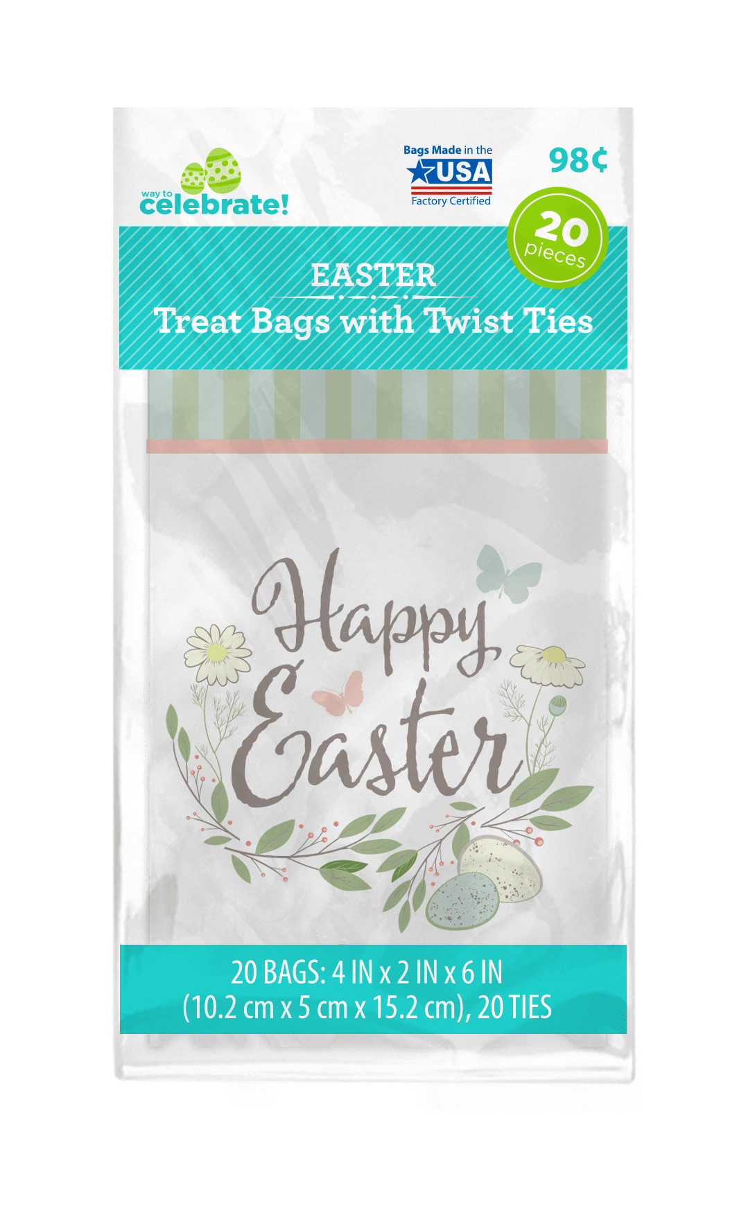 Way to Celebrate 20 count Cello Easter Mini Treat Bags 4"x6" with 20