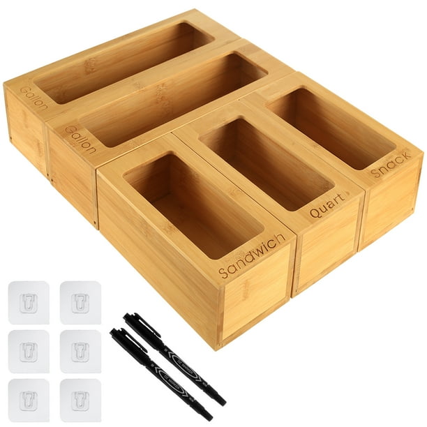Ziplock Bag Storage Organizer for Drawer Bamboo Ziploc Bag Holder