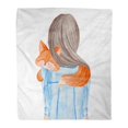 thumbnail image 1 of ASHLEIGH Throw Blanket Warm Cozy Print Flannel Cartoon Girl Holding Little Fox Watercolor Back Comfortable Soft for Bed Sofa and Couch 58x80 Inches, 1 of 1