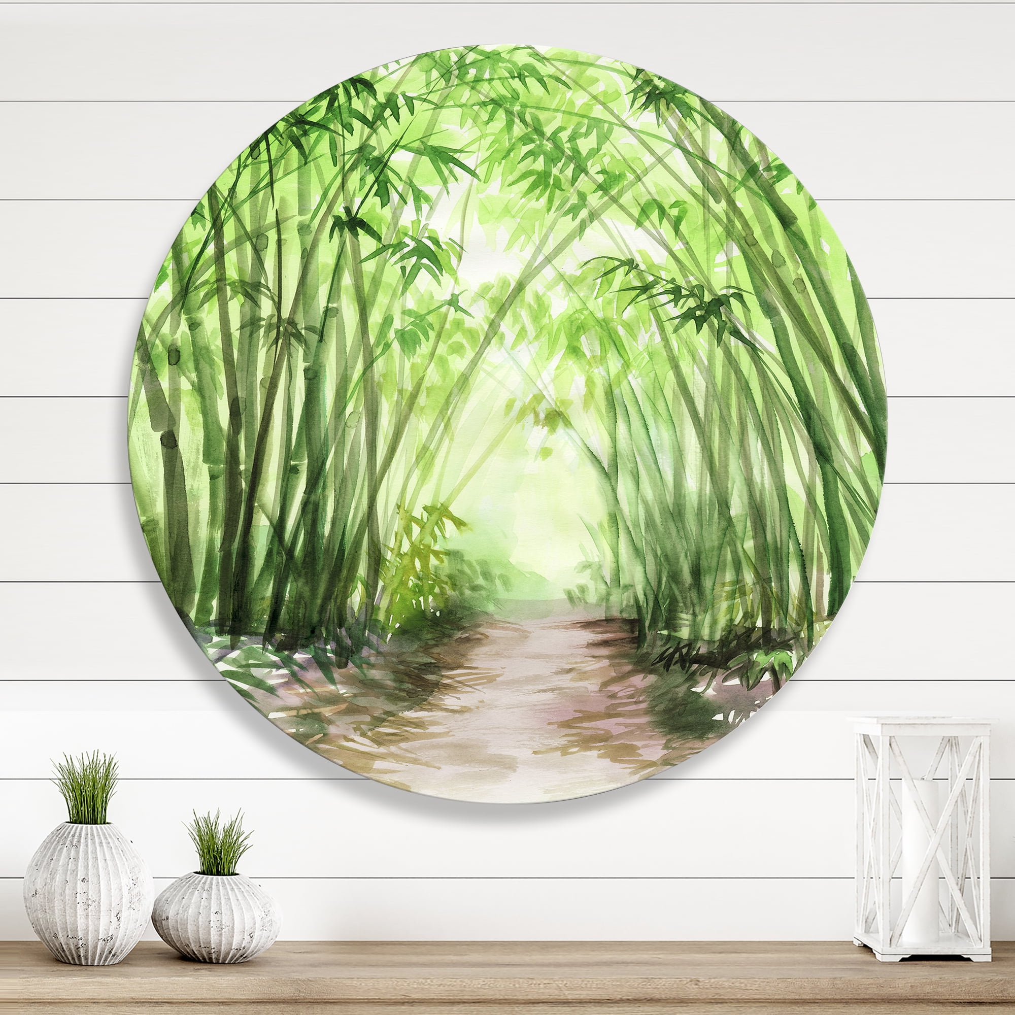 Designart 'Little Road Through Bamboo Forest' Traditional Circle Metal Wall Art 23x23 - Disc of 23