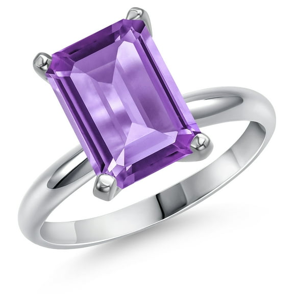 Gem Stone King 14K White Gold Purple Amethyst Engagement Ring for Women | 4.50 Cttw | Octagon 11X9MM | Gemstone February Birthstone | Size 5