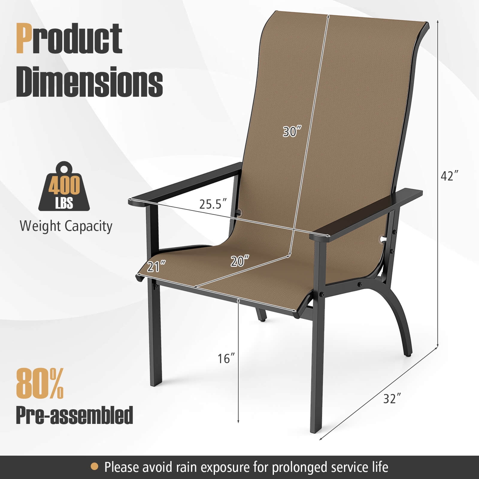 Costway 1PCS Adirondack Chair with 400 lbs Weight Capacity High Back and Metal Frame Outdoor