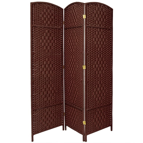 6 ft. Tall Diamond Weave Fiber Room Divider - Dark Red - 3 Panel