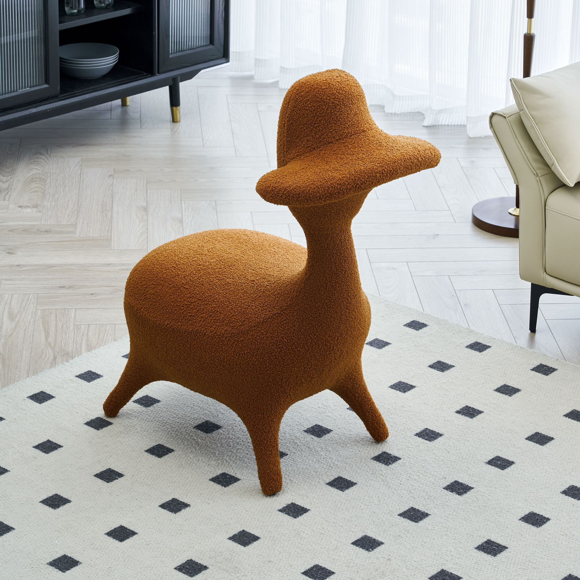 DEALTOPS Sherpa Lamb Fabric Accent Chair, Fun Lambswool Fabric Upholstered Accent Chair for Gaming Room, Living Room, Bedroom - Brown