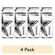 (4 pack) Rockstar Pure Zero Silver Ice Flavored Energy Drink, 16 fl oz