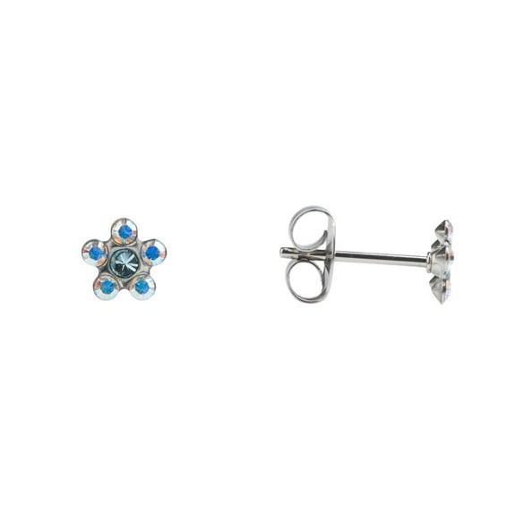 STUDEX Tiny Tips Stainless Steel Daisy Aquamarine Stud Earrings for Little Sensitive Ears