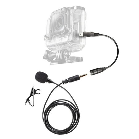 Lavalier Clip-on MIC Omnidirectional Condenser External Microphone 3.5mm w/ Mini USB Adapter for GoPro HERO4, HERO3+, Hero3, Black, Silver, White, Music,