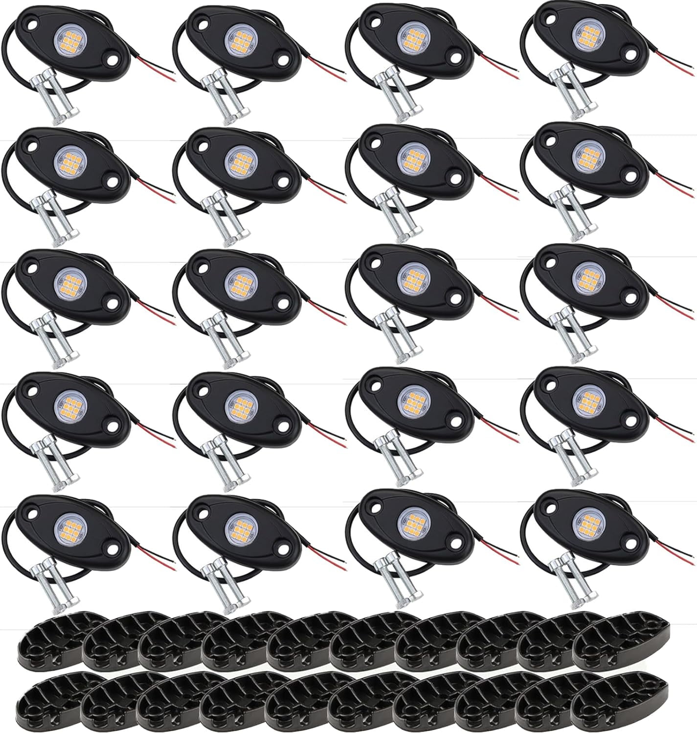 20 Pods White Rock Lights, Aluminium Metal LED Under Glow Lights with 6500K Pure White, Rubber Mounting Pads, IP67 Waterproof Rock Lights for Trucks Trailer Cars SUV ATV UTV Boats
